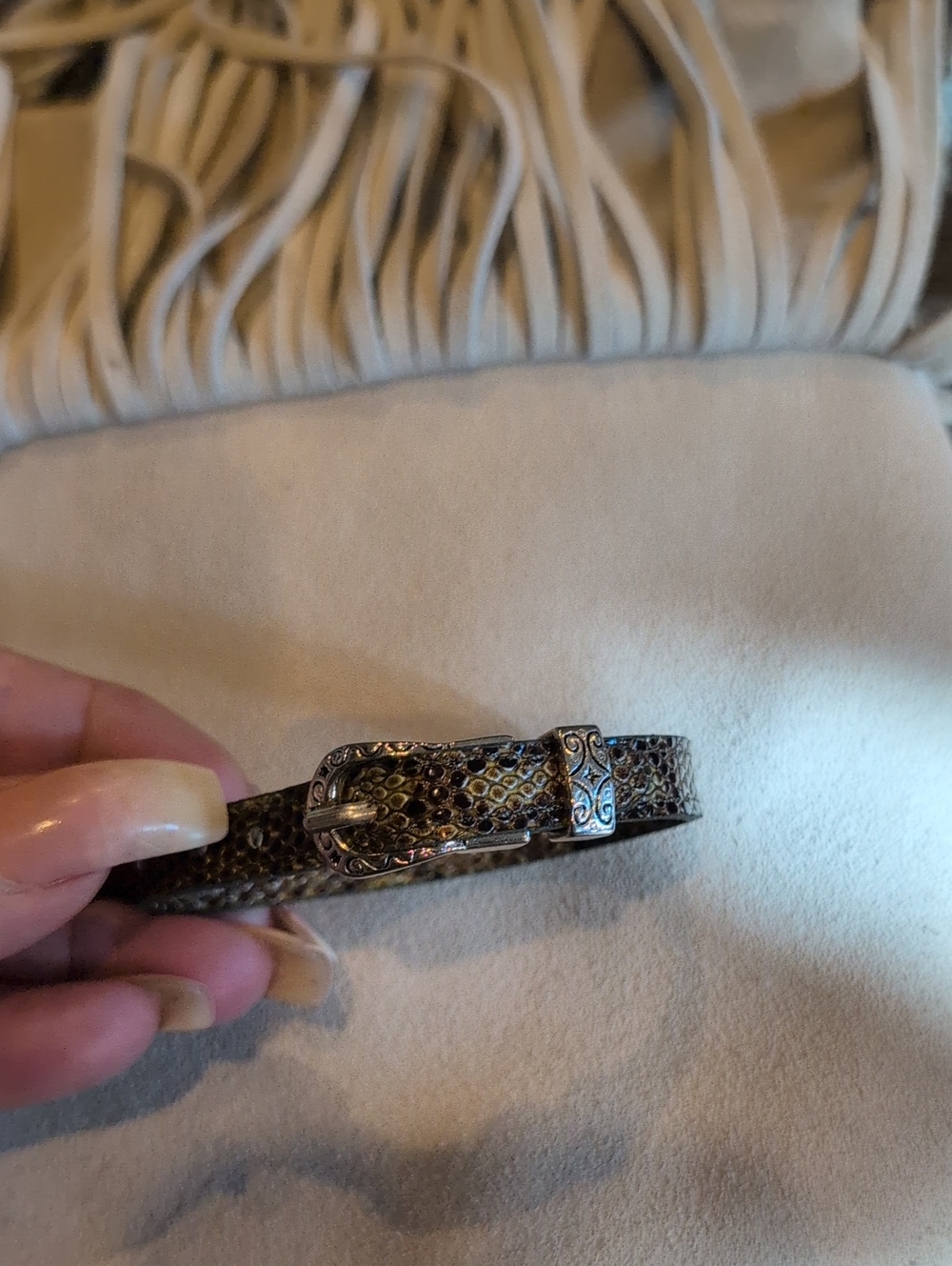 Faux Leather Snake-Print Western Buckle Bracelet - Brown